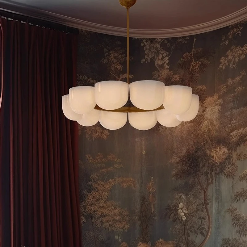 Light Luxury Milk White Glass Chandelier Design Living Room Dining Room Bedroom Fashionable Art Creative Lighting Installation