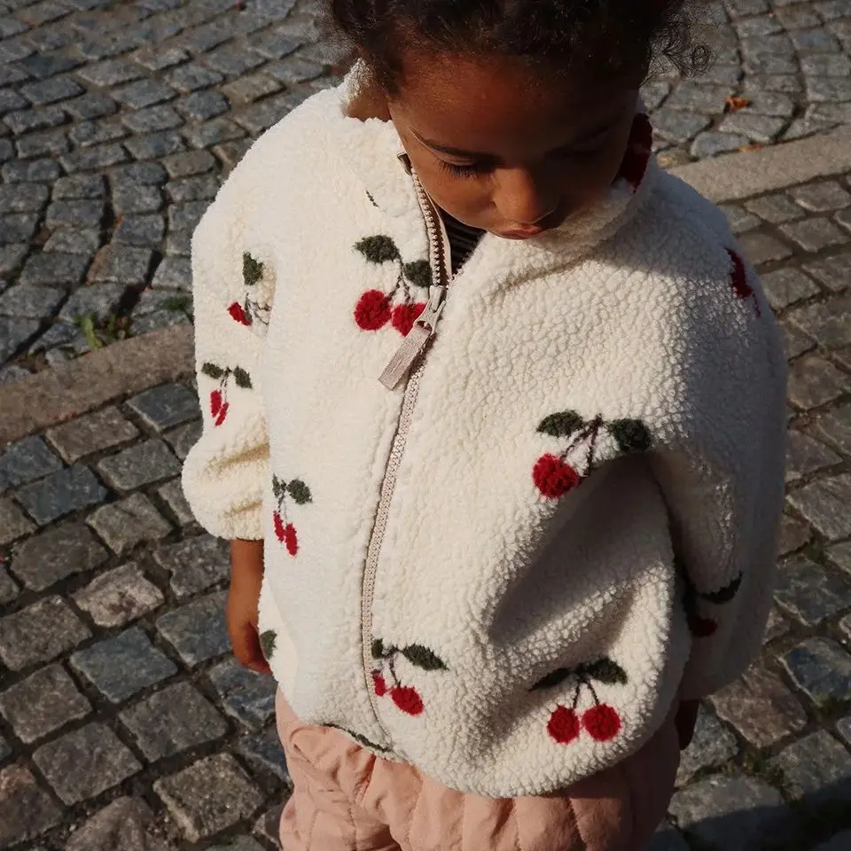 KId 2024 Autumn Winter New KS Lamb wool Coat Fashion Children\'s Cherry Jacket Warm Thick Hoodie boys Girls clothing Long Sleeve