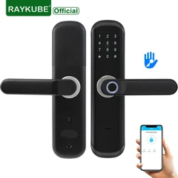 RAYKUBE TT lock Bluetooth Fingerprint Door Lock M1 Card Password Keyless Add Gateway Work With Alexa/Google Unlock Wifi Black X3