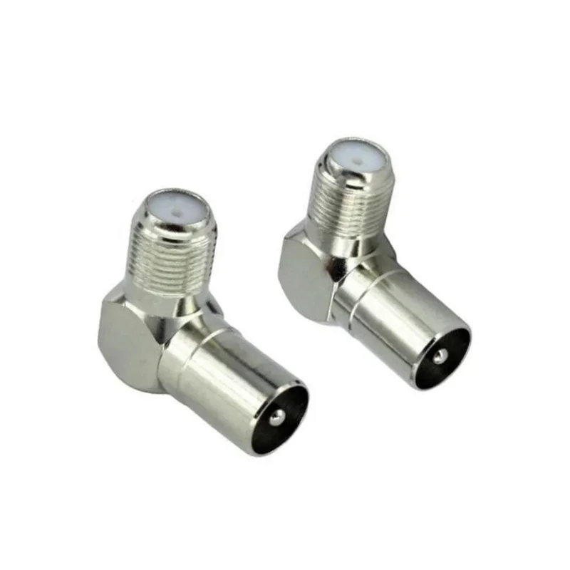 2PCS F Type to TV IEC 90 Degree TV Aerial Antenna Plug Connector Right Angle Adapter Plug To Socket Coax Cable F-TV Combination