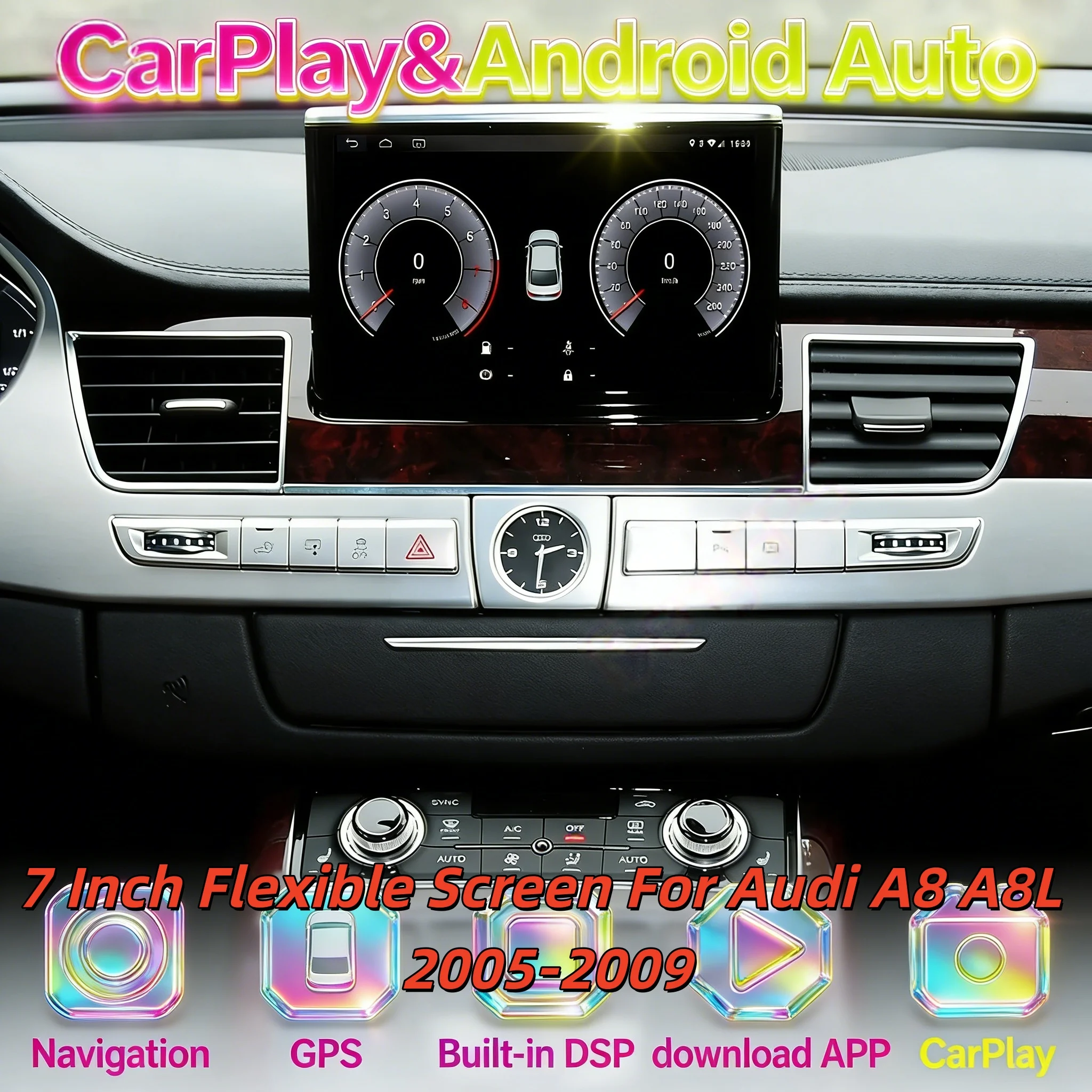 

7-дюймовый Android-радиоприемник с CarPlay для Audi A8 A8L 2004-2011, мультимедийная система с IPS-экраном, гибкий экран, GPS для автомобиля