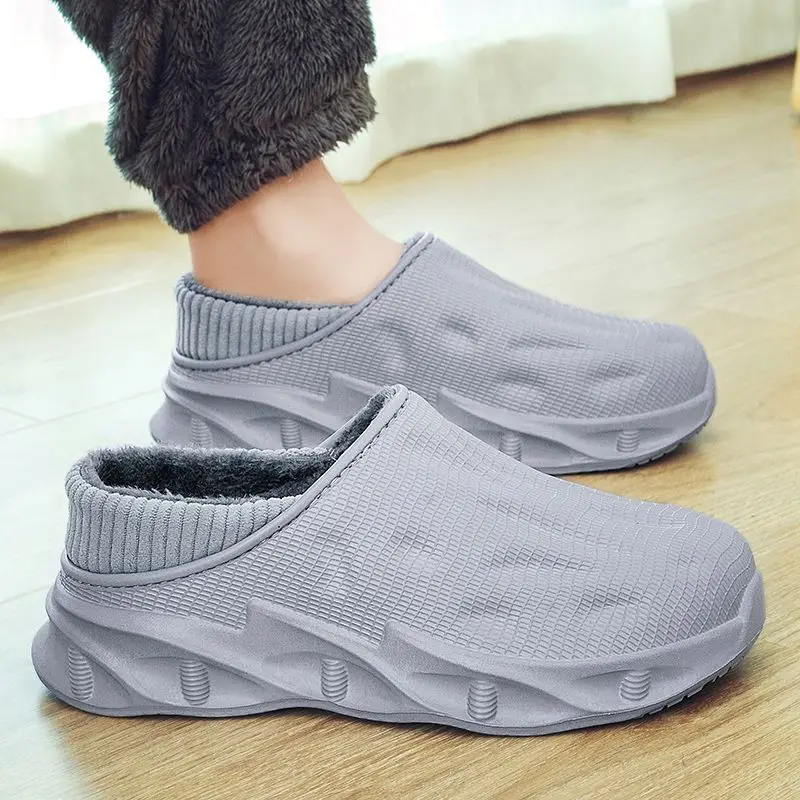 

2025 Winter Men's Outdoor Slippers Comfortable Thickened Fleece Lining Non Slip Durable Closed Toe Couple's Warmth Shoes
