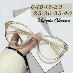 Fashion New Finished Myopia Glasses Vintage Cat Eye Blue Light Blocking Eyewear Men Women Luxury Minus Diopter Eyeglasses
