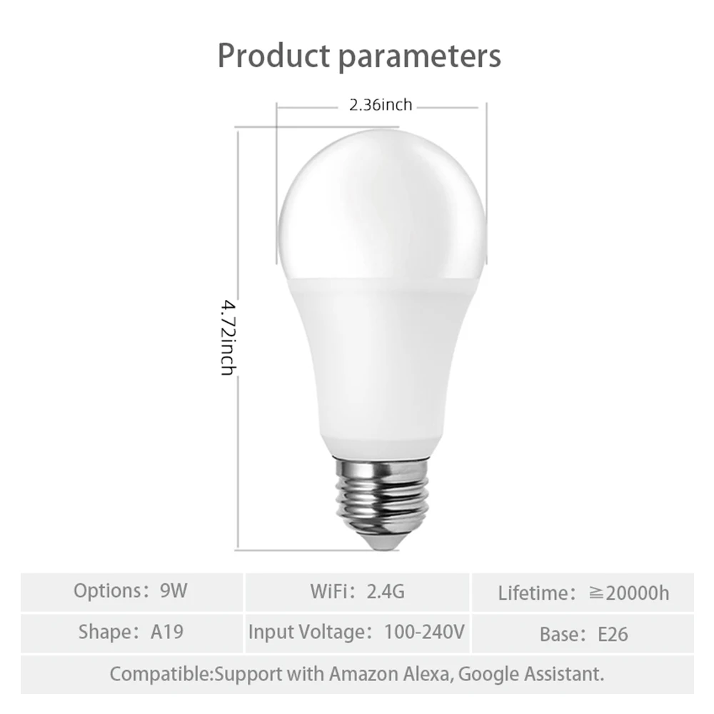 Imagem -06 - Tuya Lâmpada Led Inteligente Lâmpadas Wifi Mudança de Cor Regulável Funciona com Alexa Casa Study Party bt 9w 800 Lumens E26 E27