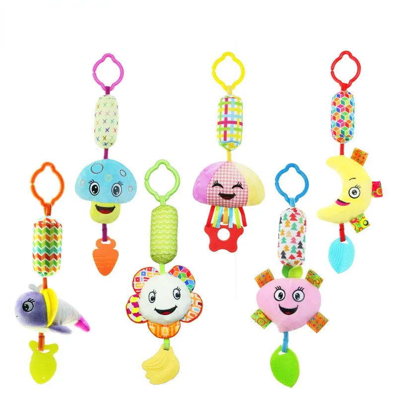 Plush Toys Cartoon Animals Colorful Babies Soothing Plush Toy Pendants for Beds Hanging Carts Hanging Bells Baby Teething Toys