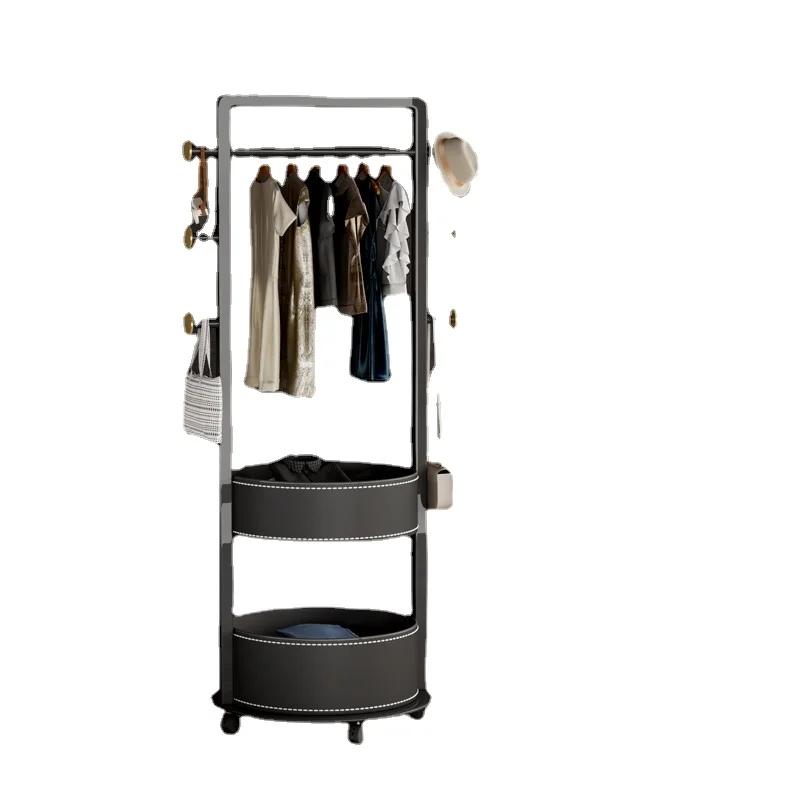 

Mobile clothes rack, bedroom stainless steel saddle leather storage, floor hanging