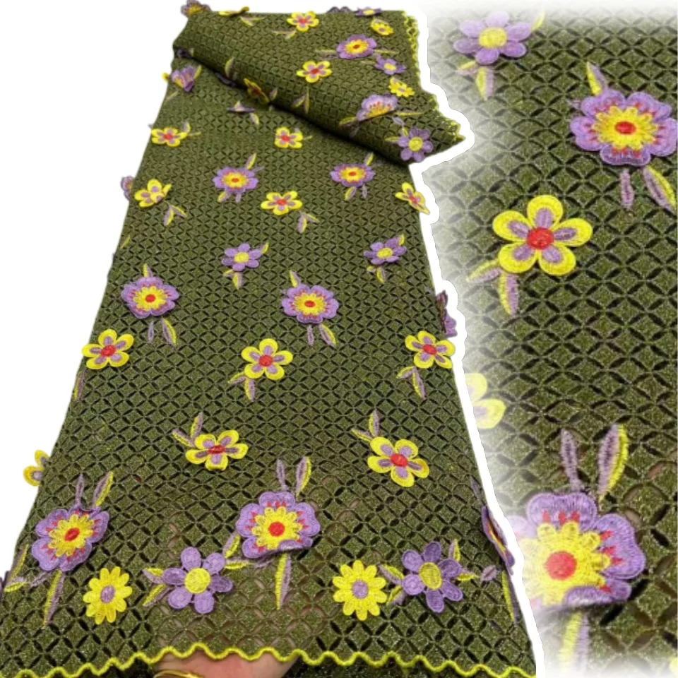 

Нигерийская 3D вышитая аппликация, водорастворимая кружевная ткань, 2025, африканский гипюровый шнур, кружевная ткань для шитья женских платьев CC1750