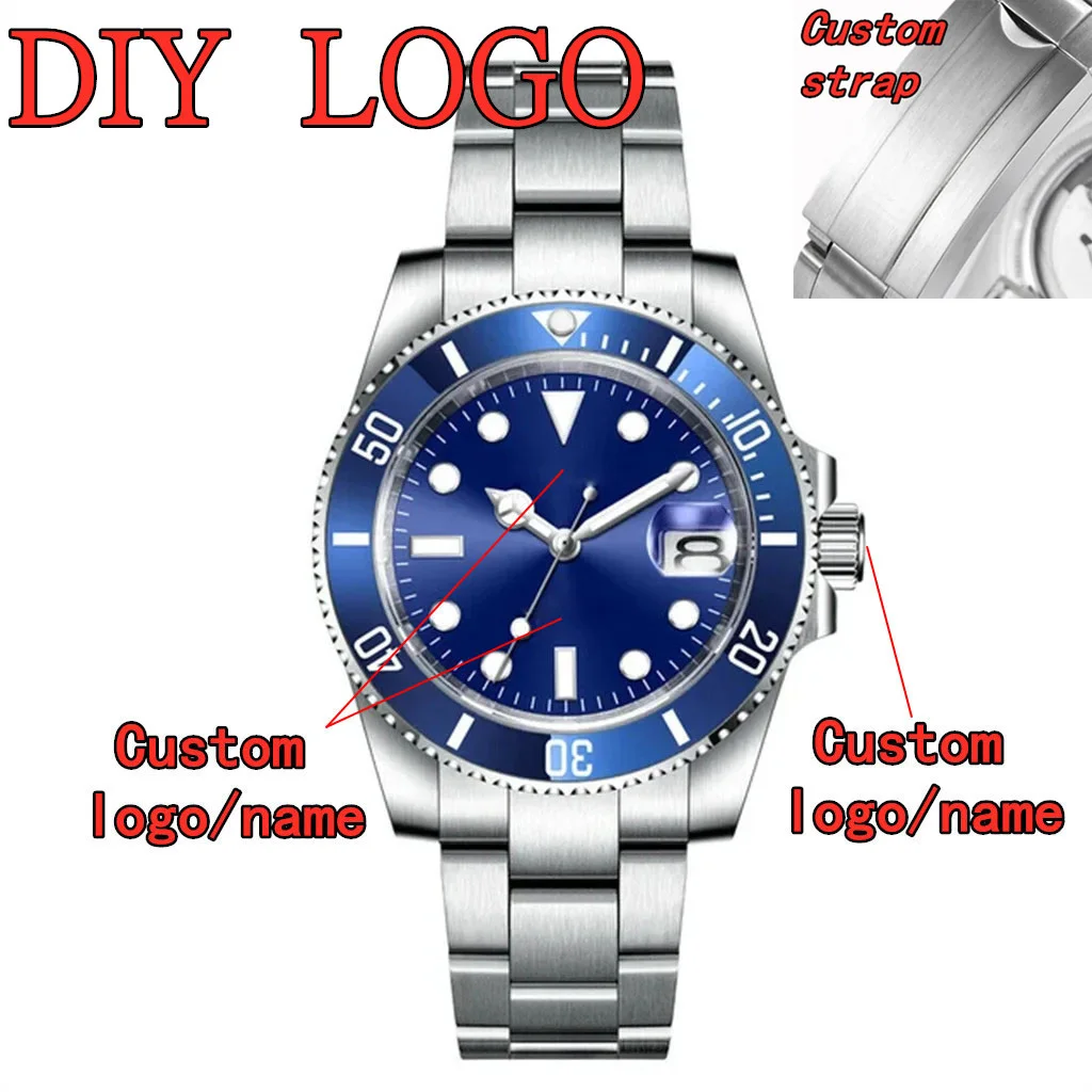 

DIY watch 40mm silver case Fit NH35 movement luxury sapphire crystal aseptic dial blue ceramic ring blue dial fashion watches