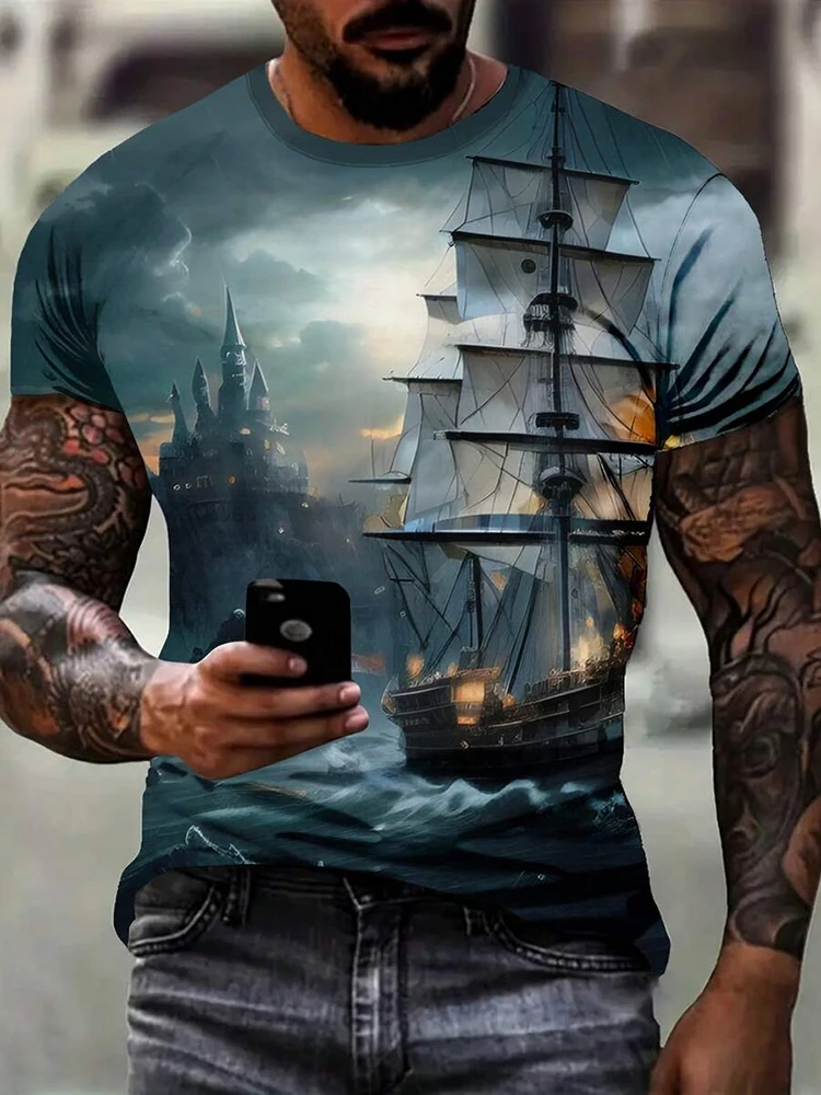 Summer Daily Casual Short-sleeved Top Urban Street Fashion Men's T-shirt Outdoor Sports Loose Comfortable T-shirt 3D Printing