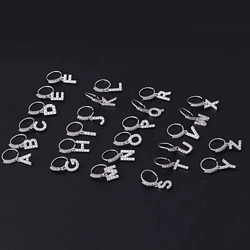 2022 Stainless Steel With A to Z Letters Alphabet Cz Nose Hoop Dangling Nose Ring for Women Piercing Jewelry