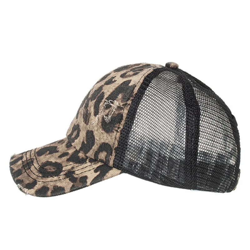 Casquette à rabat pour femme, chapeaux d\'été, queue de cheval, baseball, personnalité, imprimé léopard, maille respirante, golf, camping, fête