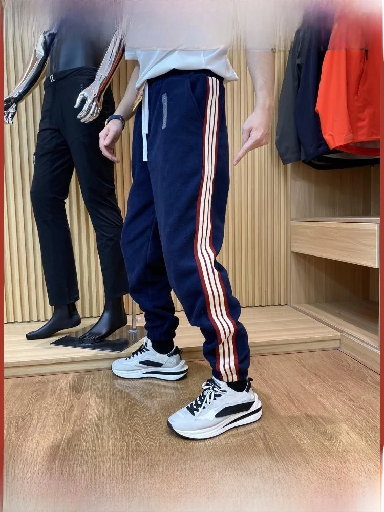 

Men's Double-Sided Self-Heating Fce Color Blo Weave Belted Cuffed Casual Pants Winter Warm Furnace Faion Streetwear