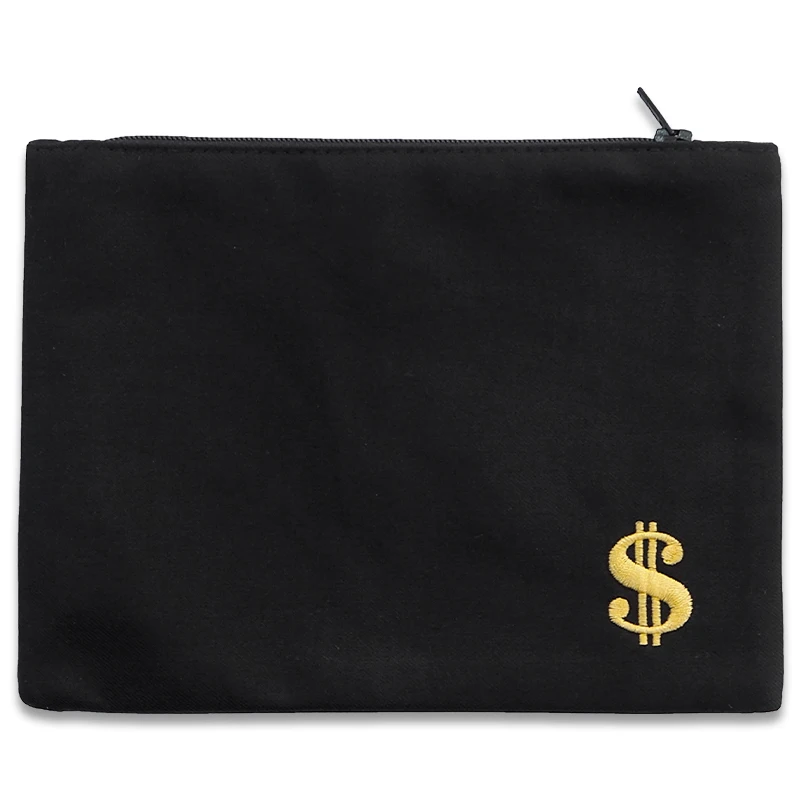 

Custom black linen zip bag with personalized embroidery for kosher weddings and outdoor parties