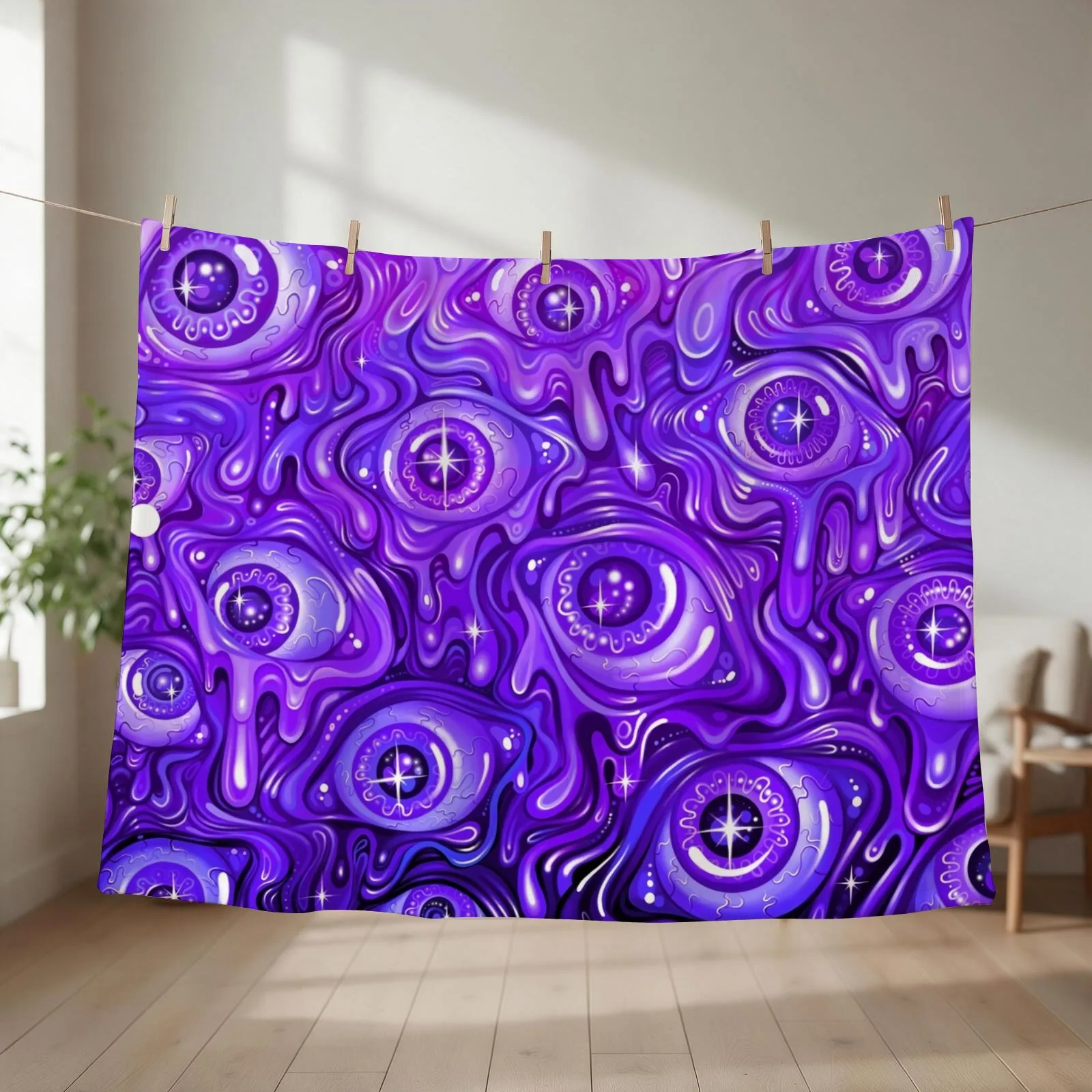 Purple Eyeball pattern Throw Blanket couch cozy soft plush fuzzy picnic outdoor blanket