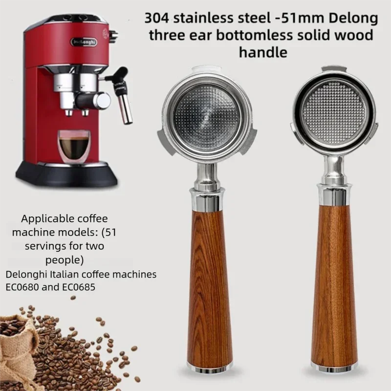 

51 мм бездонная ручка для кофе, корзина с фильтром для Delonghi EC680 EC685, эспрессо-машина, кофейная посуда из нержавеющей стали 304