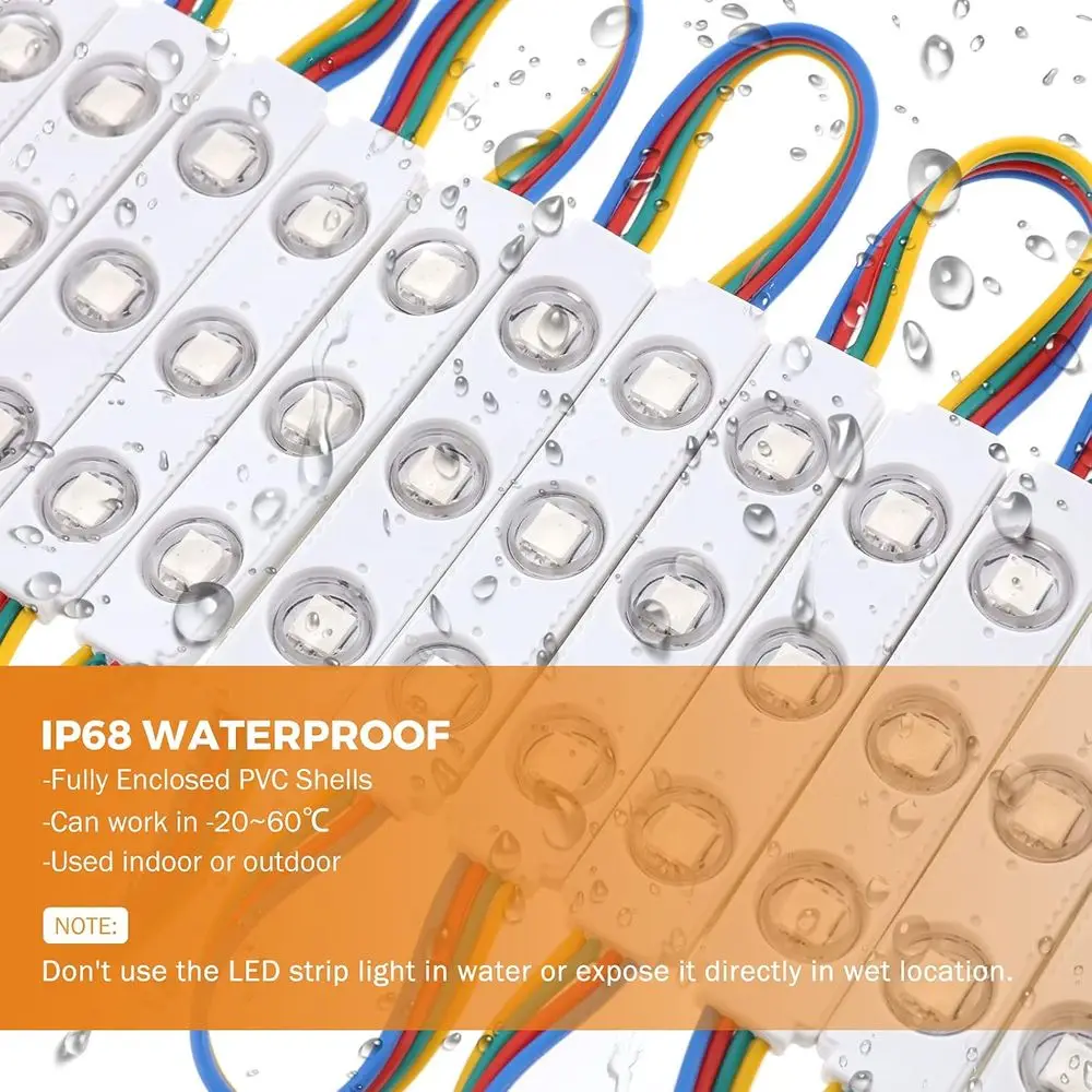 50t Commercial RGB Storeront Light Kit or Businwith Remote Control, 12v Power Supply Transormer, 100Pcs 3-LED Outdoor Adhesive W