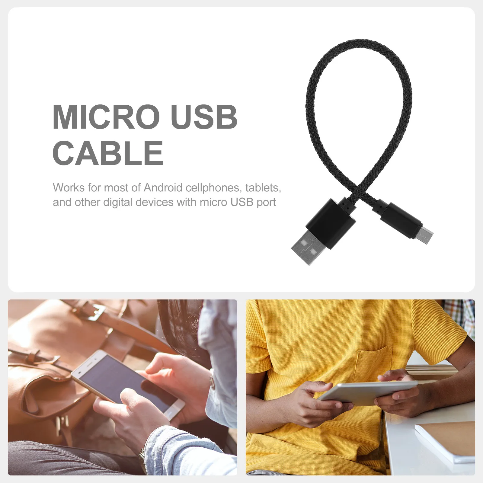 5 pcs 20Cm Micro Usb Cable Nylon Braided Fast Charging Data Sync Cord For Phones Tablets S7 950 Xl Black