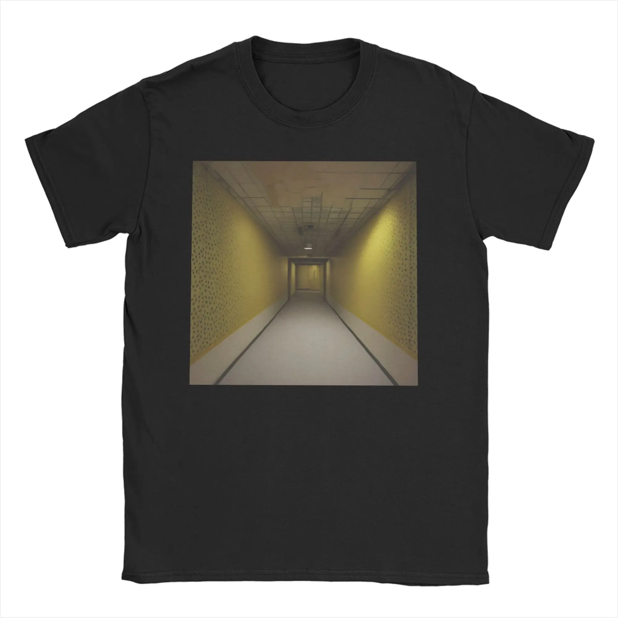 The Backrooms -Liminal Space Doors and Yellow Wallpaper Men T Shirts  Crazy Crew Neck T-Shirts Pure Cotton Gift Idea Clothing