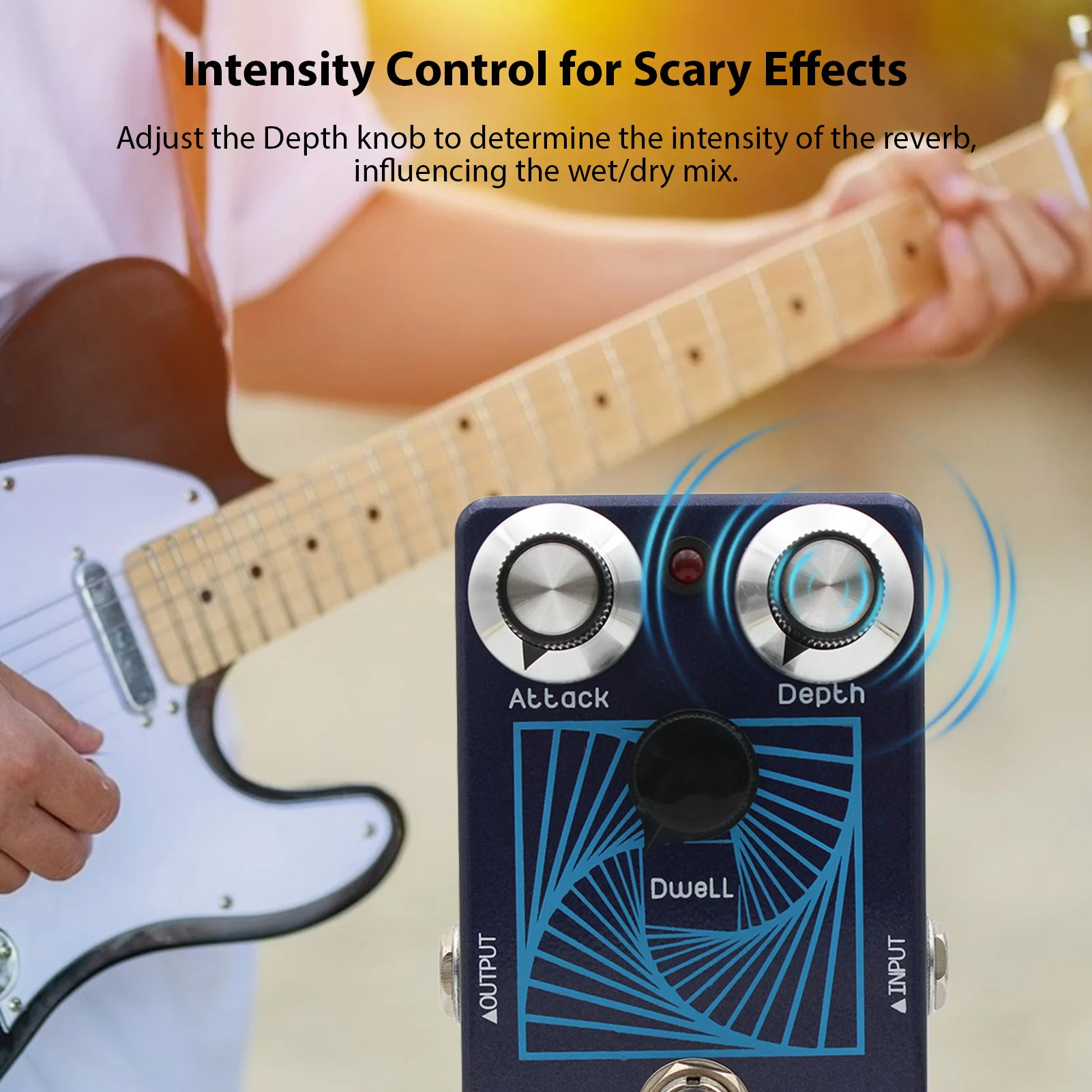 

Pedal Vintage Spring Reverb Simulation Guitar Effects Pedal Adjustable Pre-Delay Infinite Sustain Dwell Control Depth Knob