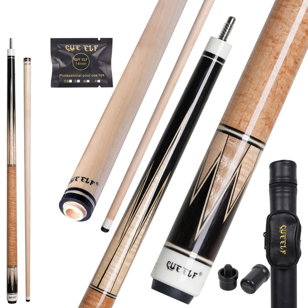 

Solid Curly Wood Inlay Carom Cue Stick 3/8*8 Joint Tacos 142cm Tip 12mm Maple Wood Shaft