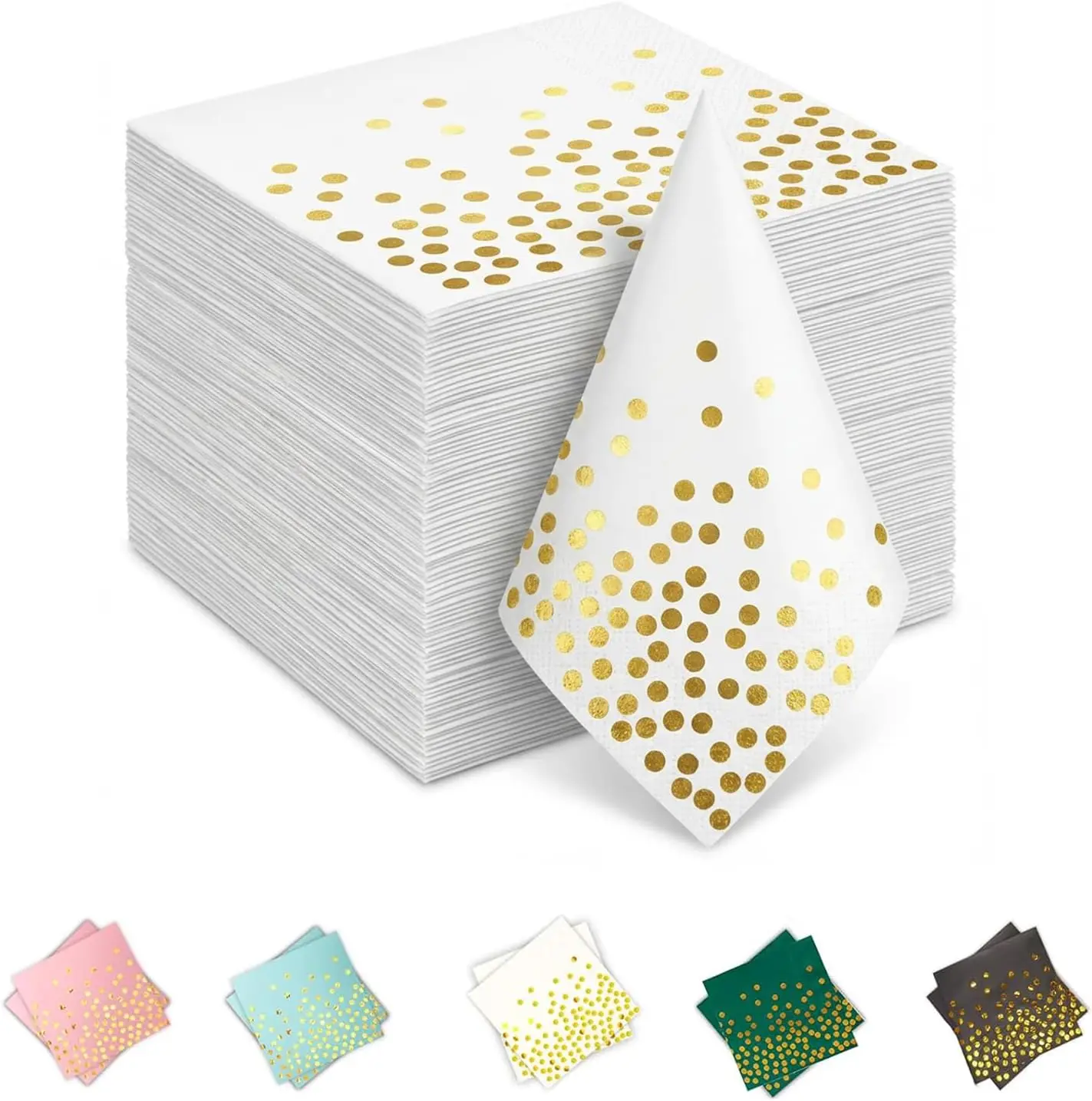 

100 Pcs Gold Polka Dot Paper Napkins 6.5" White Disposable for Parties & Daily Use