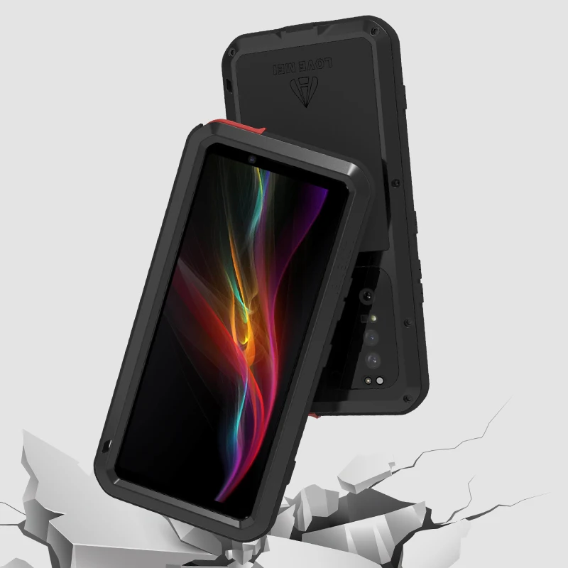 Love Mei Phone Cases for Sony Xperia 1 5 10 II Military Grade Metal Protective Case Silicone Shockproof Dustproof Cover