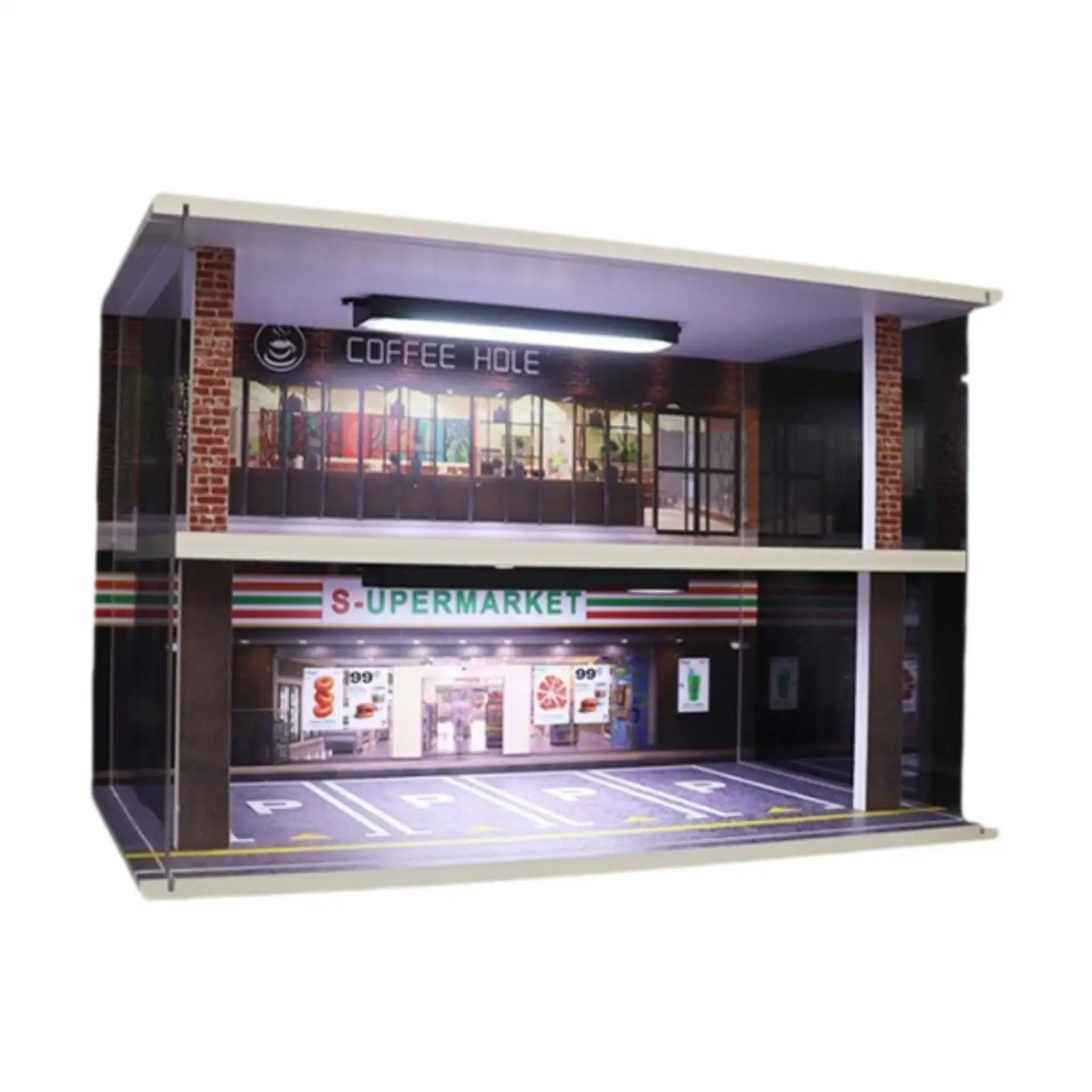 

1:32 Scale Diecast Car Display Case Double Tier Ornament Scenery Diorama Car