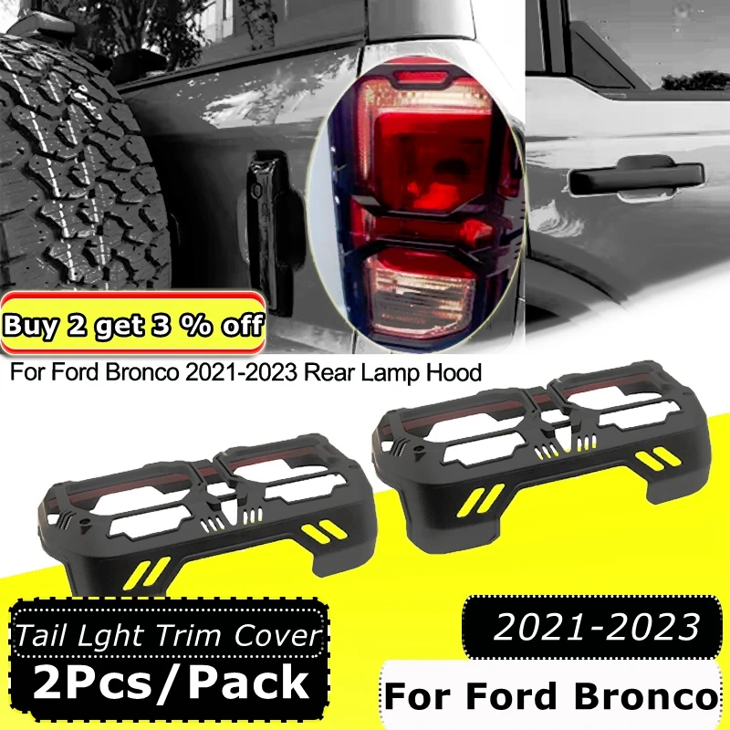 

2Pcs Tail Lght Trim Hollowed-Out Cover Shell Frame for Ford Bronco 2021-2023 Rear Lamp Hood ABS Protection Guard Decoration Trim