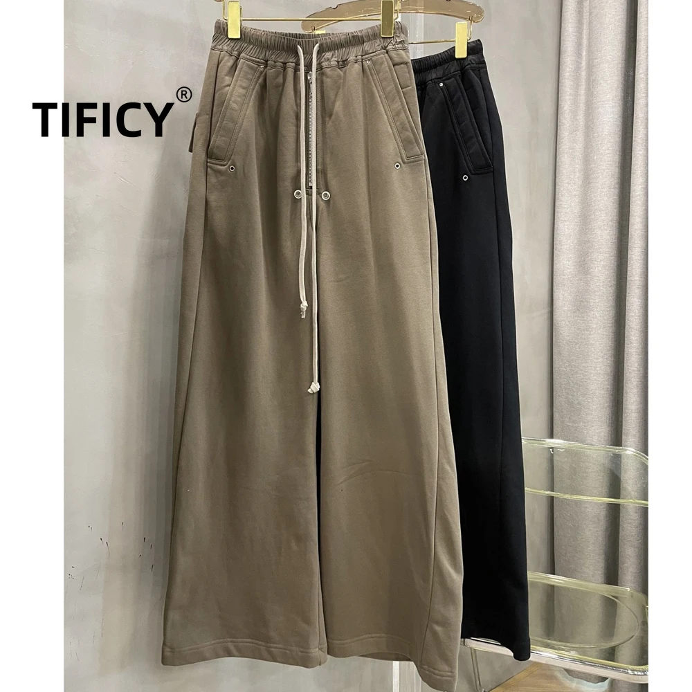 

High Street RO Style Cotton Pants Men's Loose and Casual Versatile Wide Leg Mop Drawstring Sweatpants Women Clothing