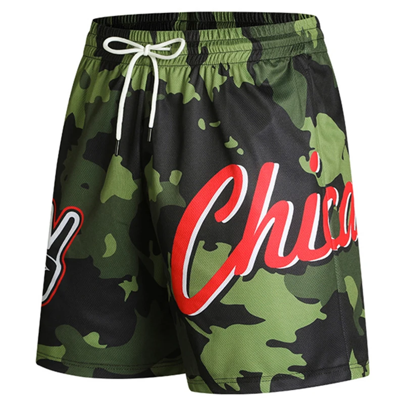 

Повседневные спортивные баскетбольные тренировочные шорты для бега, фитнеса, быстросохнущие шорты, брюки, модные шорты в стиле милитари с принтом, свободные плавки