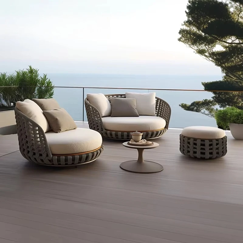 Modern Hotel Rope Outdoor Furniture Luxury Wicker Fabric Garden Patio Rattan Sofa for Garden Set Outdoor Furniture
