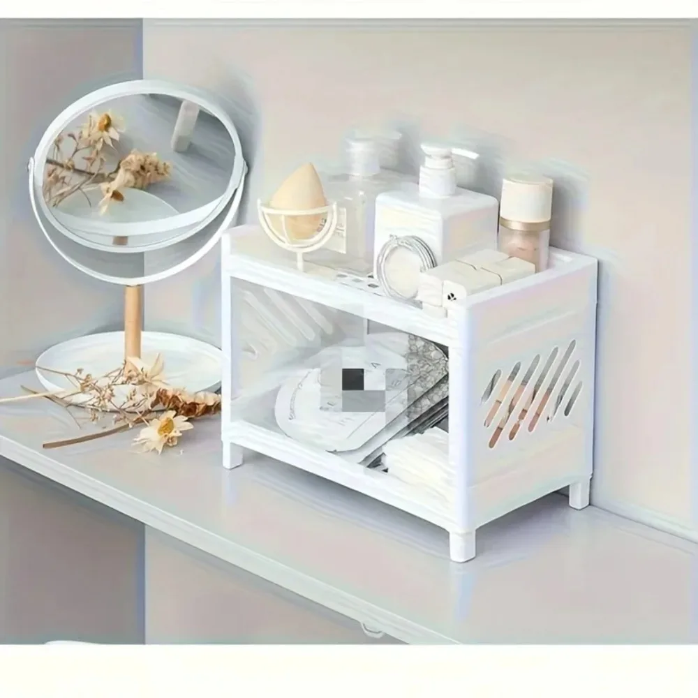 

Белый двухуровневый настольный органайзер, прямоугольная двухслойная полка для хранения канцелярских принадлежностей и косметики, для офиса, дома, школы