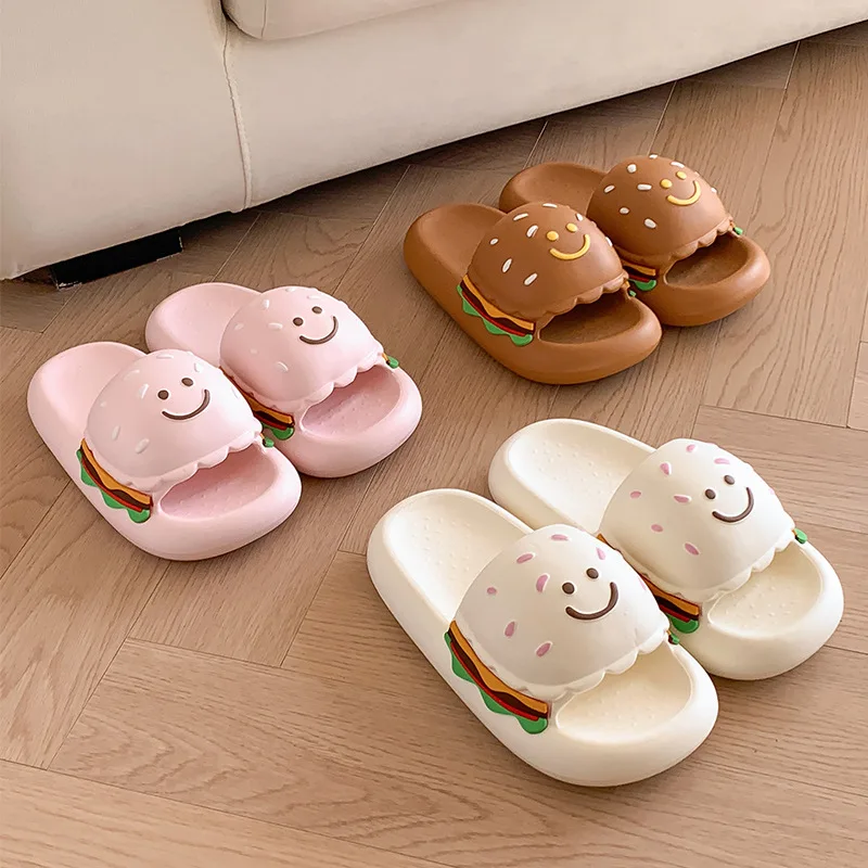 Fun burger slippers women's summer, cute thick bottom stepping on shit feeling couple home sandals ins wind outer wear slippers