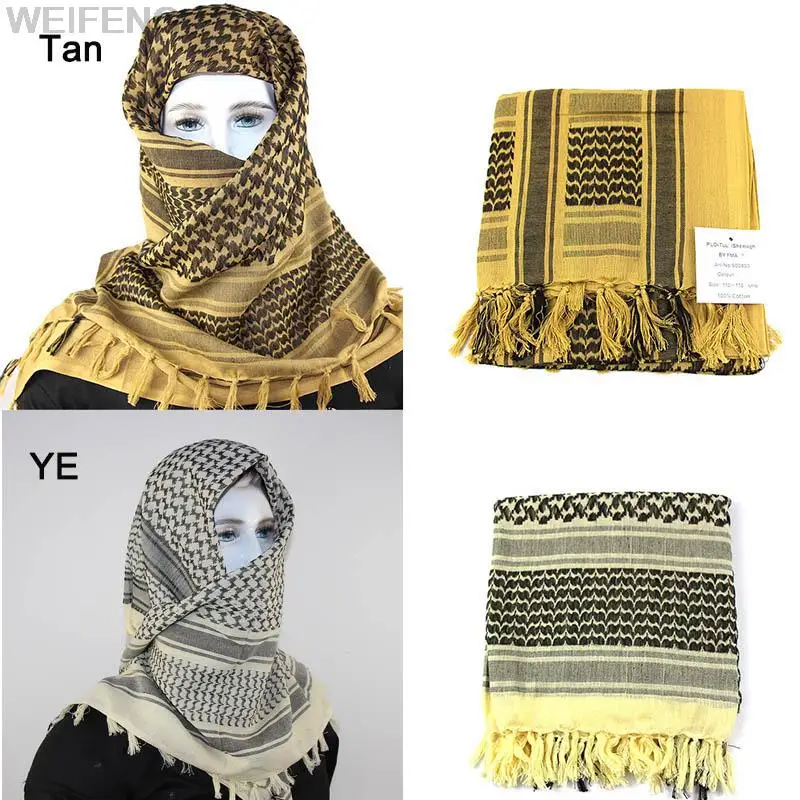 Tactical Arab Keffiyeh Shemagh Scarf Cotton Winter Shawl Neck Warmer Cover Head Wrap Windproof Hiking Camping Scarf Men Women