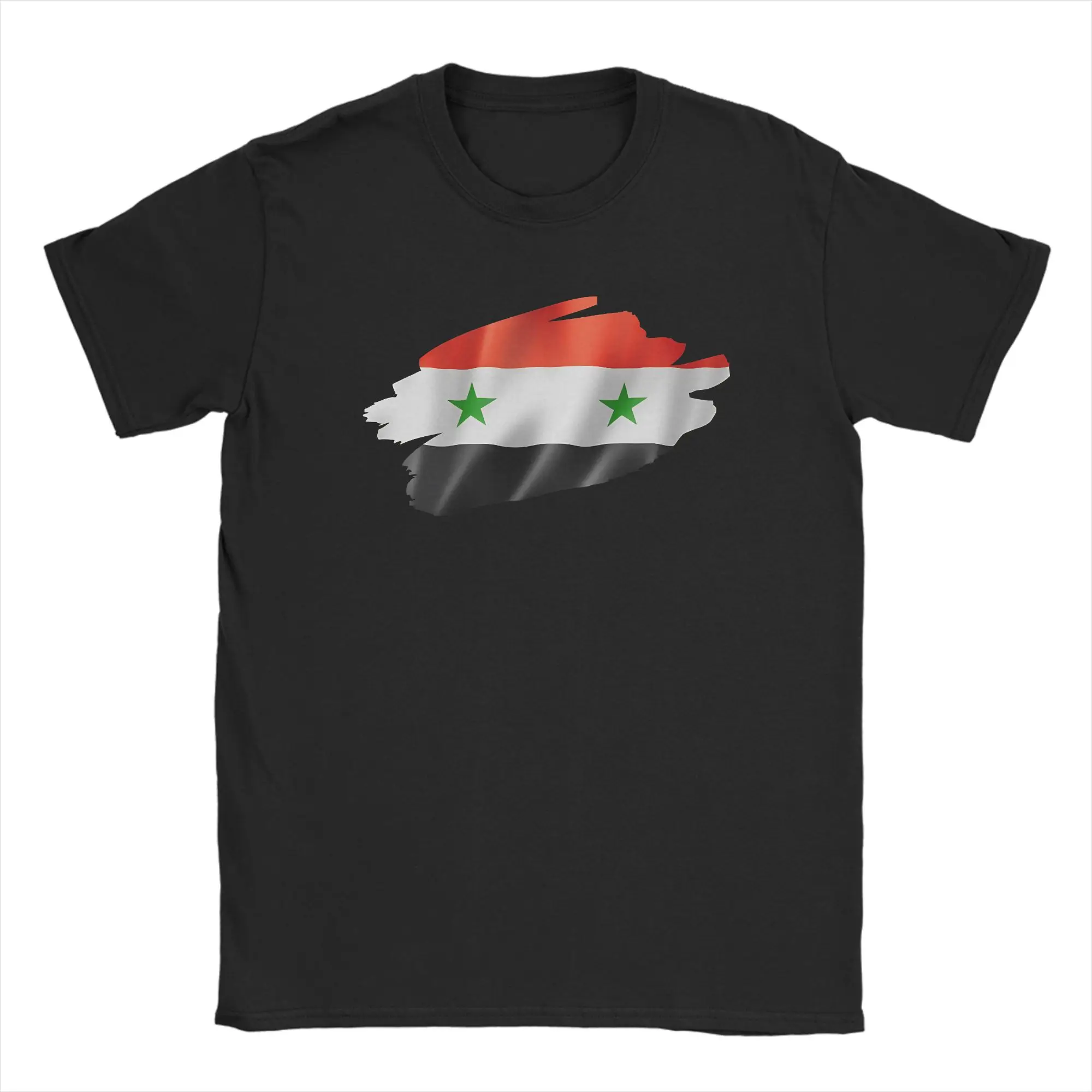 Men Syrian Flag Brush Style  T Shirts  Pure Cotton Tops Creative Short Sleeve Crew Neck Tees Summer T-Shirts
