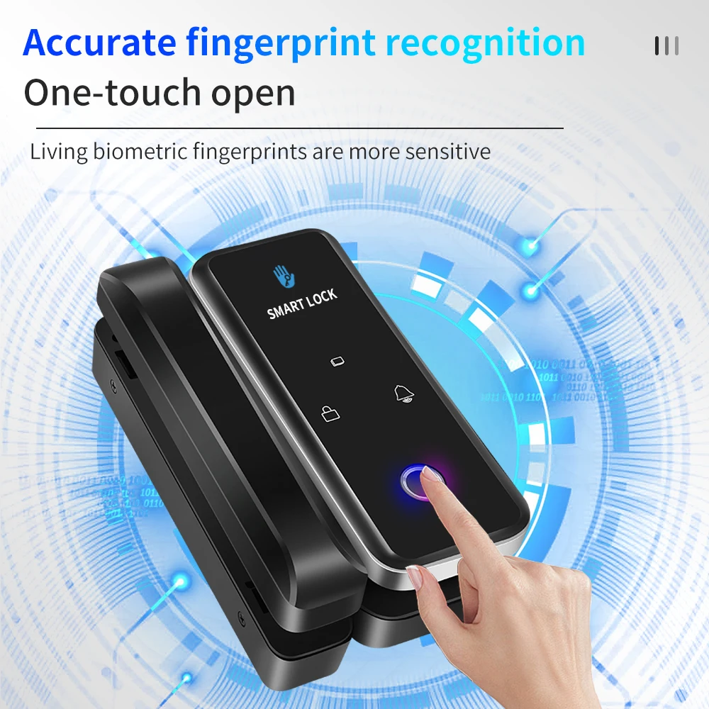 TTLOCK App WIFI Smart Lock Office Fingerprint Glass Door Lock Digital RFID IC Card Frameless or Framed Manufacturer Direct Sales