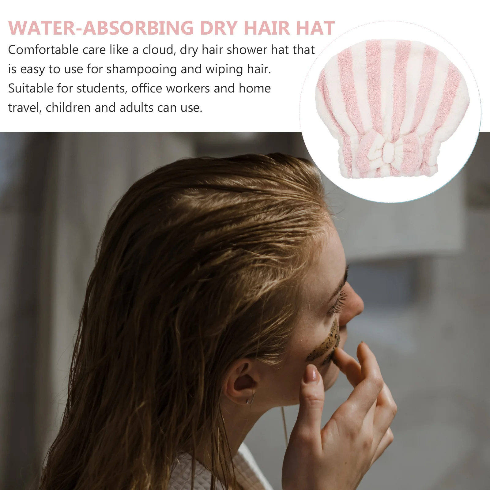 Striped Dry Hair Cap Water Absorbent Hat Caps Bow Tie Home Use Woman Shower Bath Hats for Lady Fiber Women's