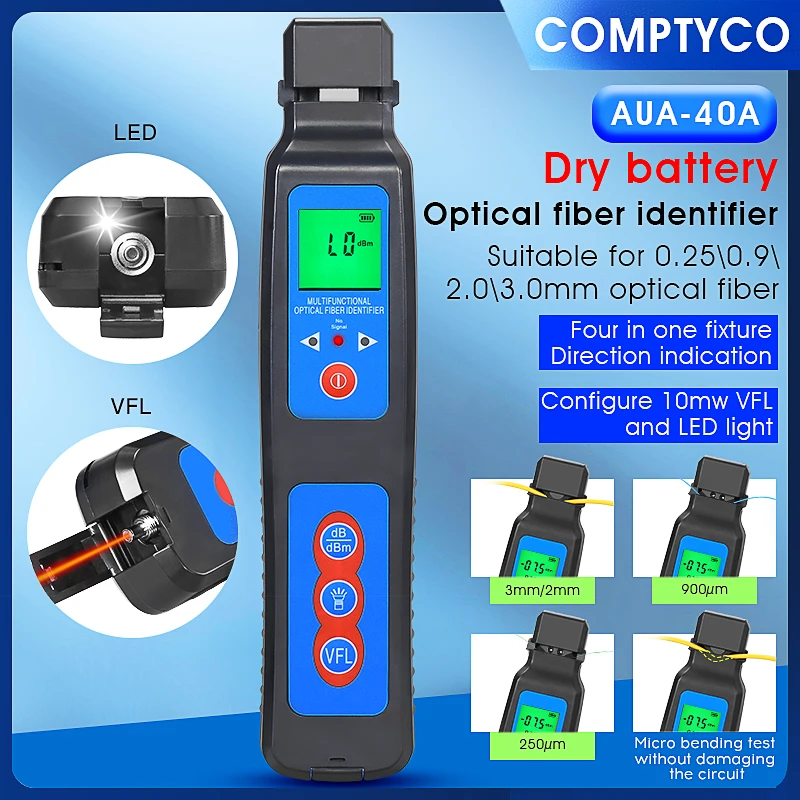 COMPTYCO AUA-40A/40D Optical Fiber Identifier Fiber Test Tool 800-1700nm Live Fiber Optic Identification Device With 10MW VFL