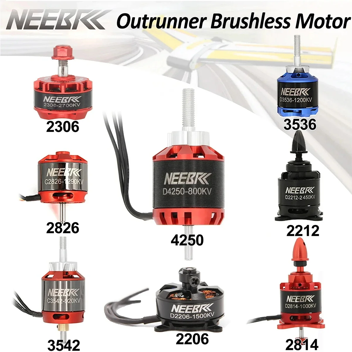 NEEBRC 2206 2212 2306 2814 2826 3536 3542 4250 RC Outrunner Brushless Motor for Fixed-wing FPV Racing Drone Quadcopter Airplane