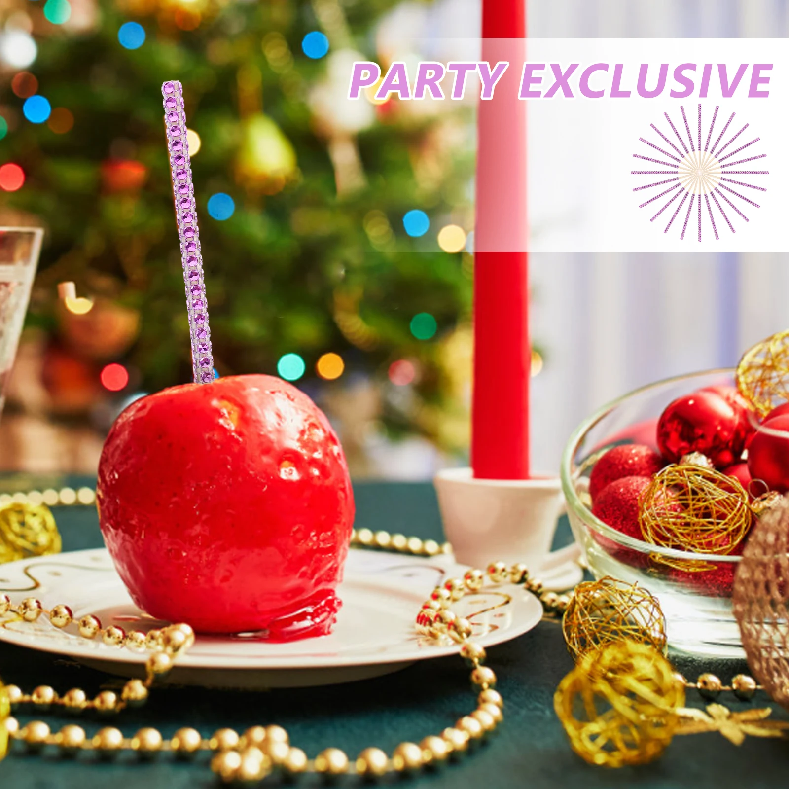

24 Pcs Chocolate Caramel Decorative Sticks Light Purple Rhinestone Apple Party Supplies Wooden Cake Pops Tools