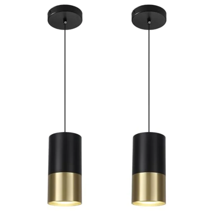 

Black and Gold Pendant Light 2 Pack - Modern Pendant Lights Kitchen Island with GU10 Bulbs Minimalist Hanging Light for Dining