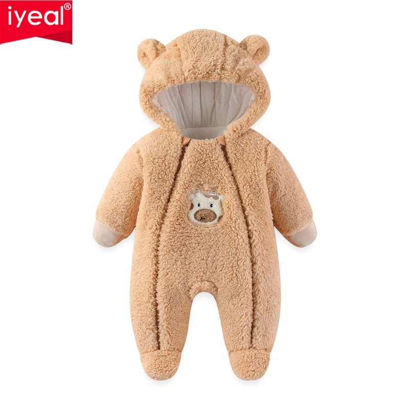 

IYEAL Winter Soft Baby Rompers Newborn Boys Clothing Cartoon Fleece With Hooded Infant Overalls Toddler Unisex Outfits Jumpsuit