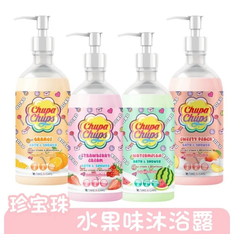 タイのチュッパチャプス-ロリポップ-シャワージェル、長時間香る保湿フルーツボディウォッシュ＆バスソープ、ストロベリー-ウォーターメロン