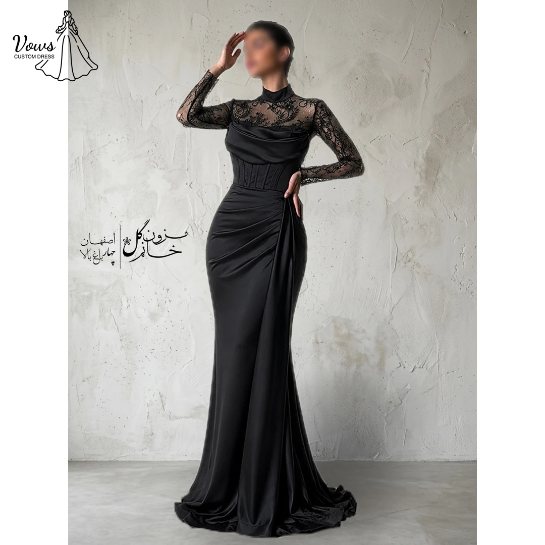 Vows Evening Dresses for Woman Party Wedding Dresses and Evening Customized Fish Tail Round Neck Long Sleeves Lace Embroidery