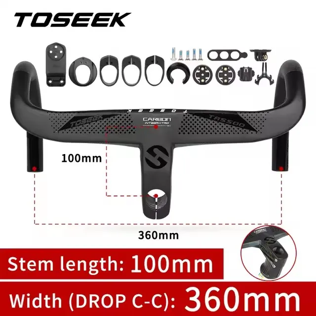TOSEEK TR5500 T800 Carbon Fietsstuur Racefiets Geïntegreerd Stuur Met Fietscomputerhouder Volledige Interne Kabelgeleiding
