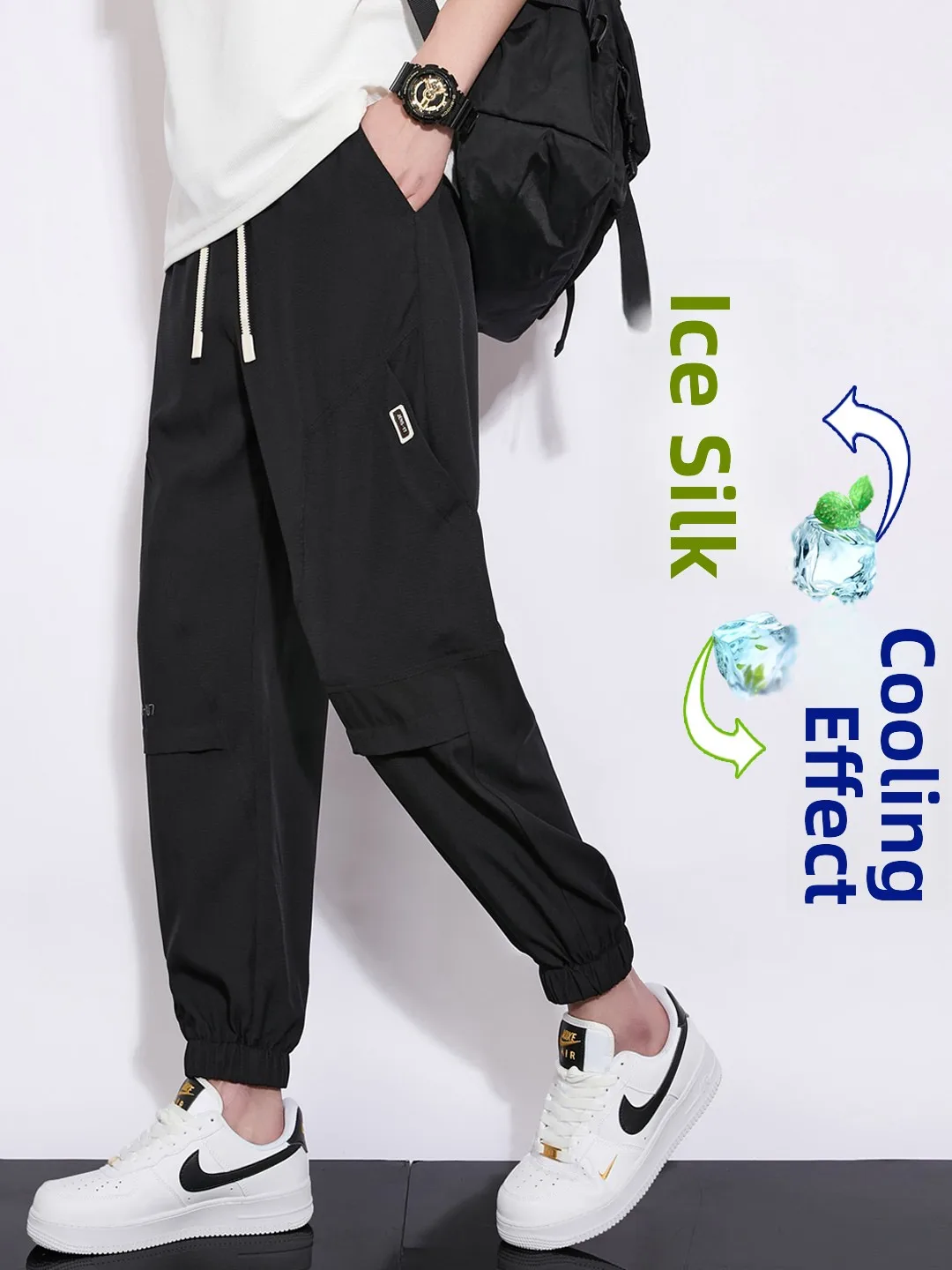 

Ice Silk Summer Thin Casual Pants for Boys Qui Dry Sports Teenagers Big Kids Nine Points Cuffed Leisure Trousers