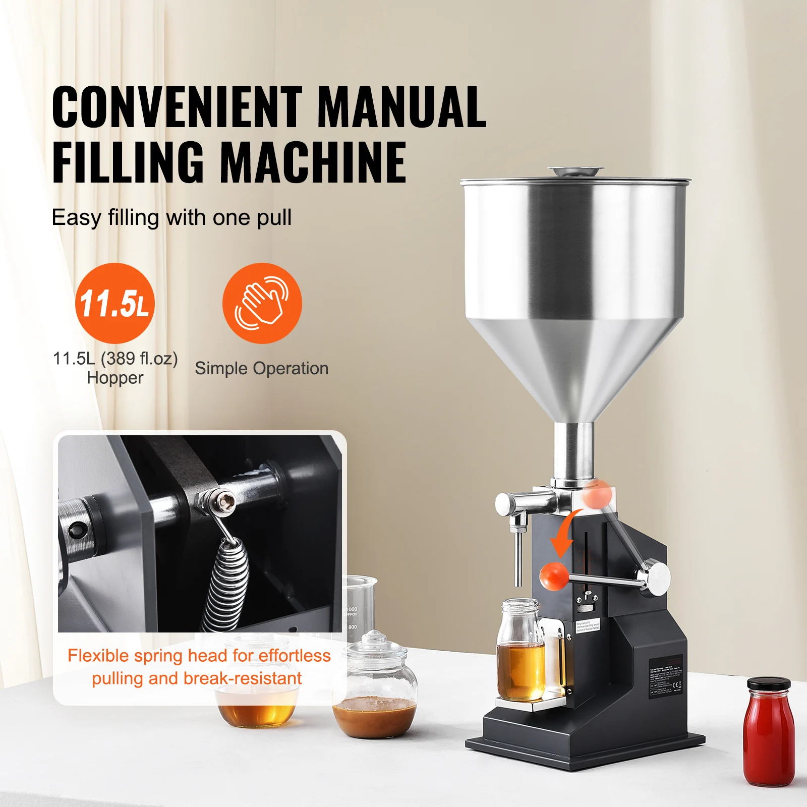 5-100ml Manual Paste Liquid Filling Machine Stainless Steel Adjustable Bottle Filler with Hopper for Water Oil Honey