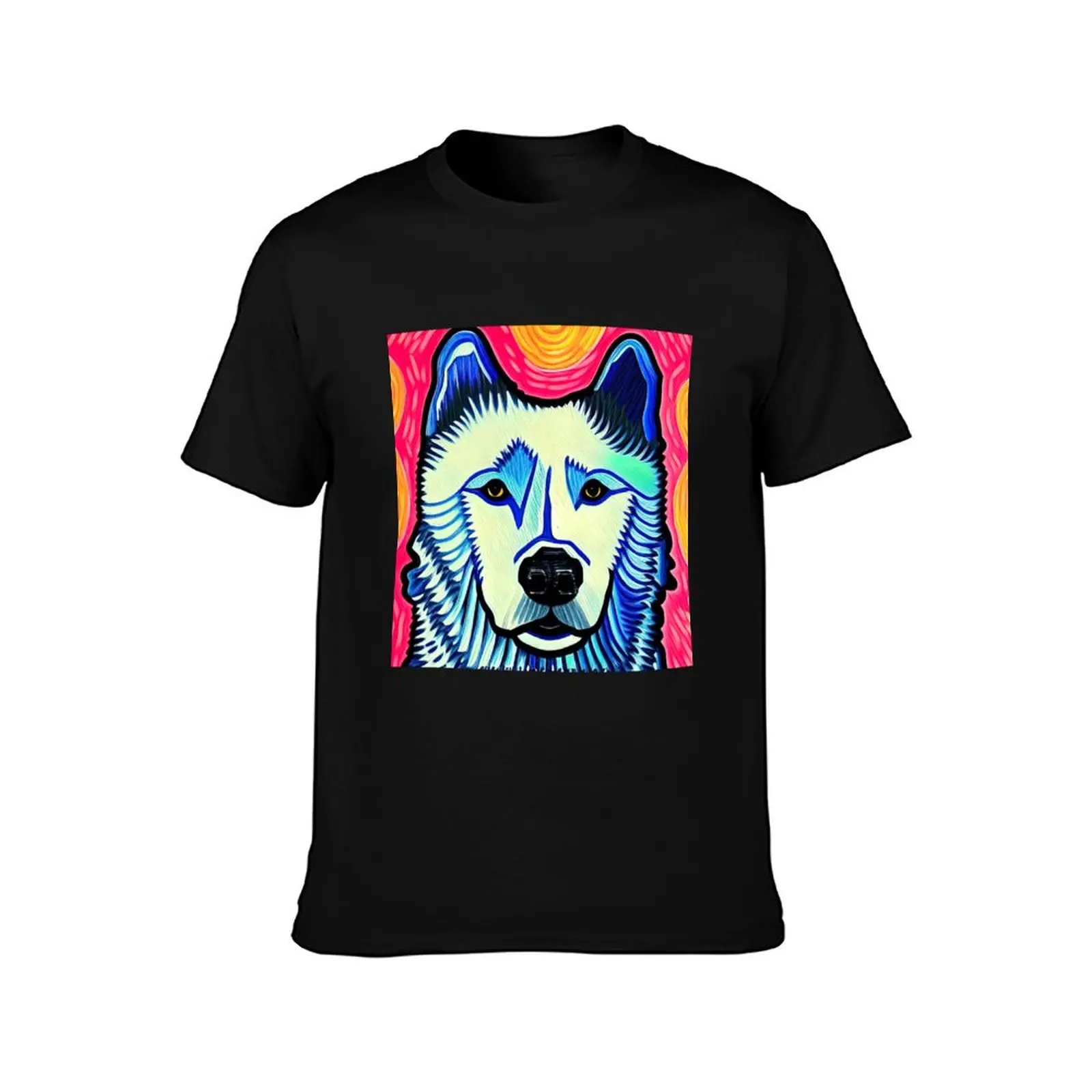 Samoyed Dog, Painting in the style of Van Gogh (design #15) T-Shirt Fashion Casual Short Sleeve T-Shirt