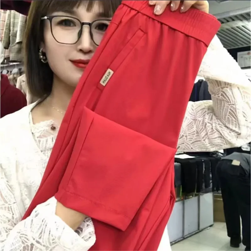 جديد 2025 السراويل النسائية الكورية الصيف واقية من الشمس رقيقة عالية الخصر عادية فضفاض تنفس السراويل الرياضية الإناث هارون السراويل السيدات