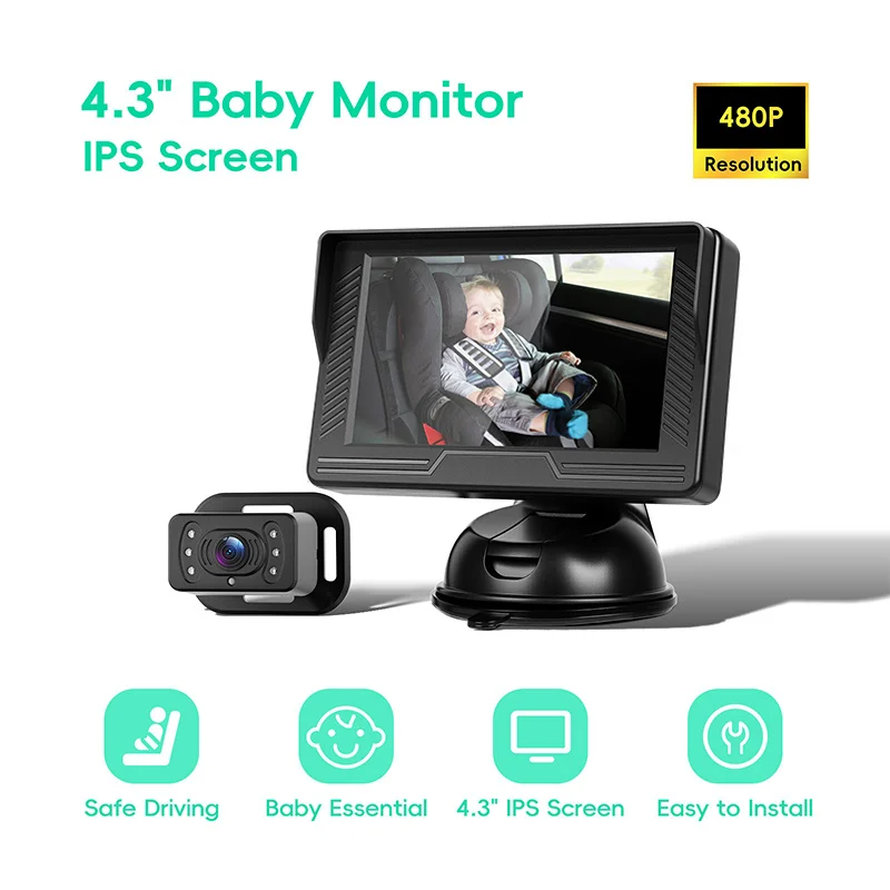 Car Rear Baby Monitor 4.3'' Car Monitor With Camera Night Vision Wide-Angle Real-time Baby Monitoring Stable Mounting